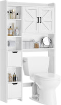 TEENFON Over the Toilet Storage Cabinet with 2 Removable Drawers, Above Toilet Storage Cabinet with 10 Storage Shelves, Taller Wooden Free Standing Bathroom Storage, Laundry Room Storage Shelf, White