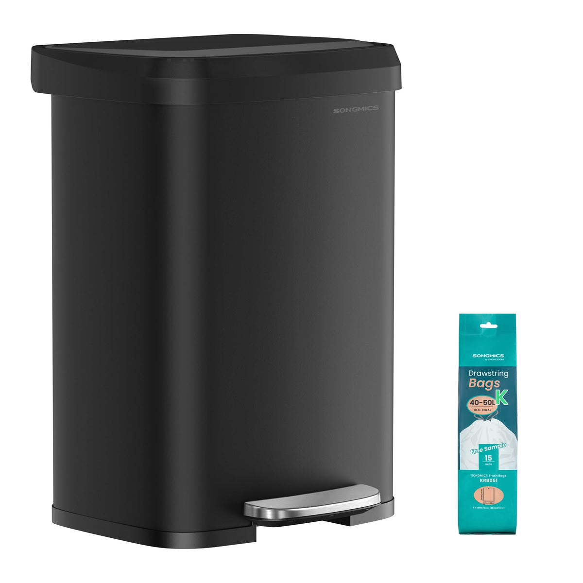 SONGMICS Kitchen Trash Can, 21 Gallon (80 L) Stainless Steel Garbage Can, with Stay-Open Lid and Step-on Pedal, Soft Closure, Tall, Large and Space-Saving, Black ULTB534B01