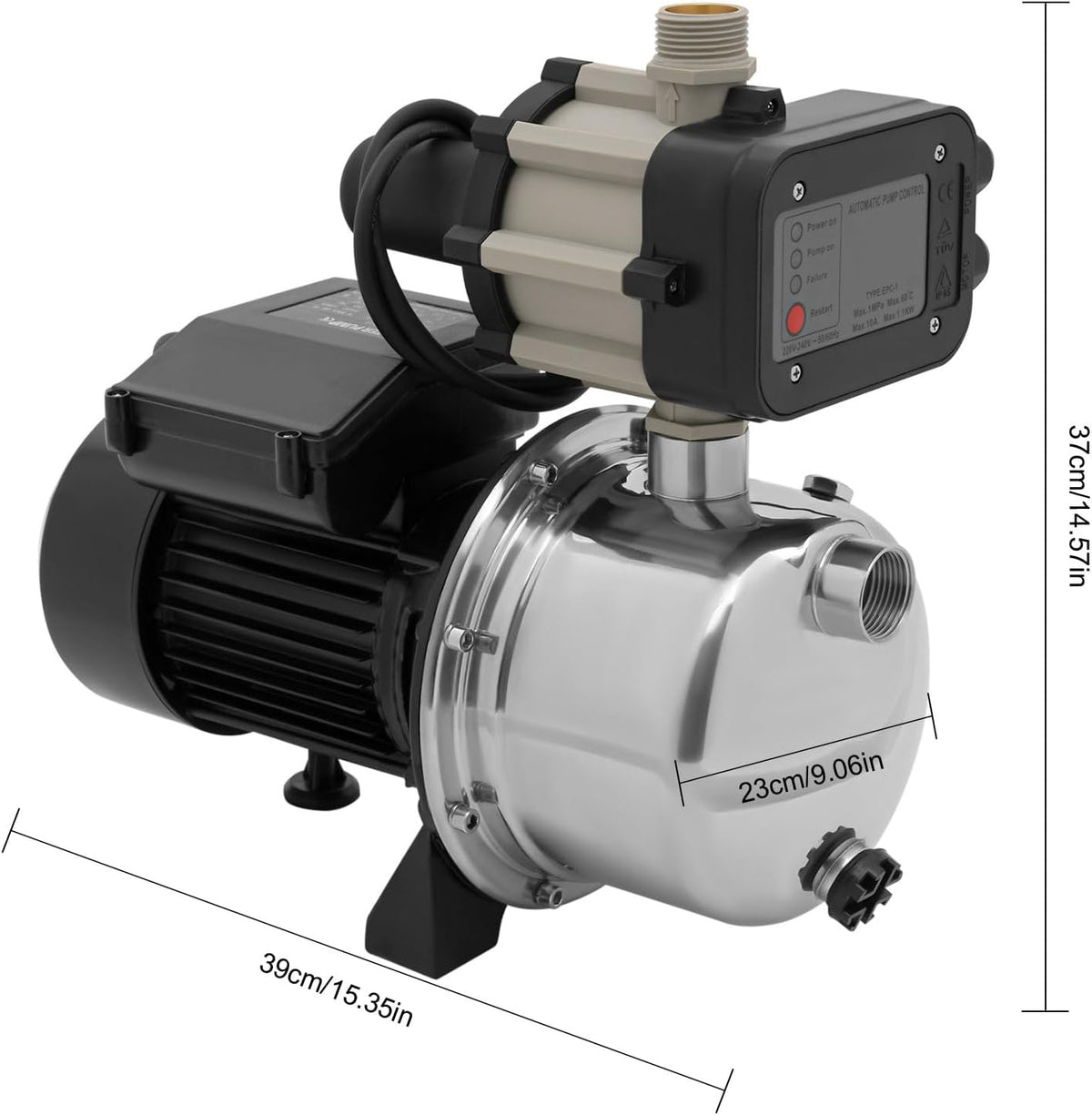 Shallow Well Pump, 115V Portable Garden Jet Pump with Controller, 1.5 HP 1200 GPH Sprinkler Booster Jet Pump with Pressure Tank, Shallow Well Pump for Garden Lawn Irrigation System