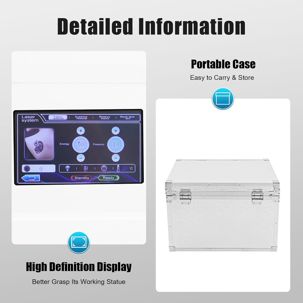 Q Switched Nd Yag Laser Tattoo Removal Machine, Picosecond Pigment Care Machine with Dual Wavelength 1064nm 532nm, Salon Grade Skin Equipment, for Spots, Tattooed Eyebrows, and Home Use