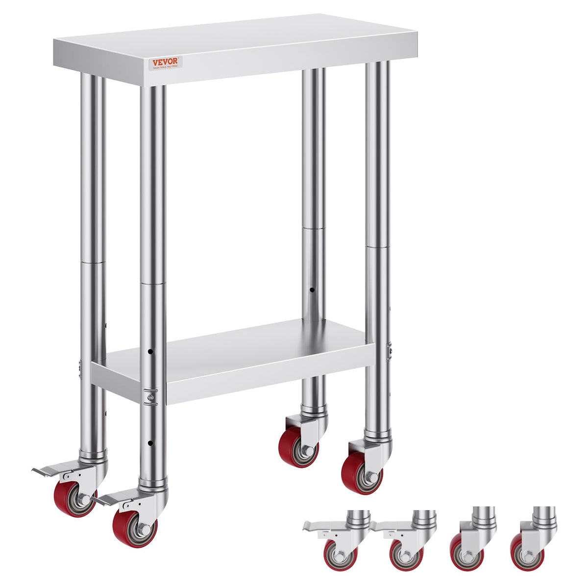 Vevor Mophorn Stainless Steel Work Table 36x24 Inch with 4 Wheels, Casters Heavy Duty Food Prep Worktable for Commercial Kitchen Restaurant, Silver