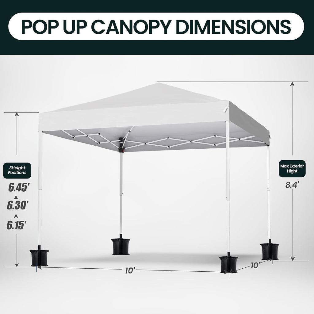 Shades 10x10 Pop Up Canopy, Heavy Duty Beach Tent with Carrying Bag for Easy Moving, Sun Shelter for Parties, Events, Camping, Outdoor Gazebo with 420D PU Coated Waterproof White Fabric