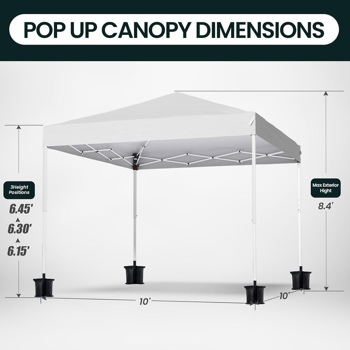 Shades 10x10 Pop Up Canopy, Heavy Duty Beach Tent with Carrying Bag for Easy Moving, Sun Shelter for Parties, Events, Camping, Outdoor Gazebo with 420D PU Coated Waterproof White Fabric