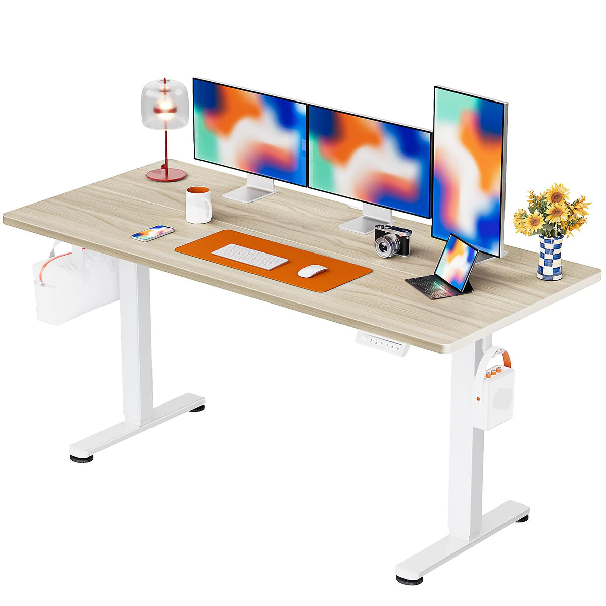 ErGear Height Adjustable Electric Standing Desk, 48 x 24 Inches Sit Stand up Desk, Memory Computer Home Office Desk, Vintage Brown