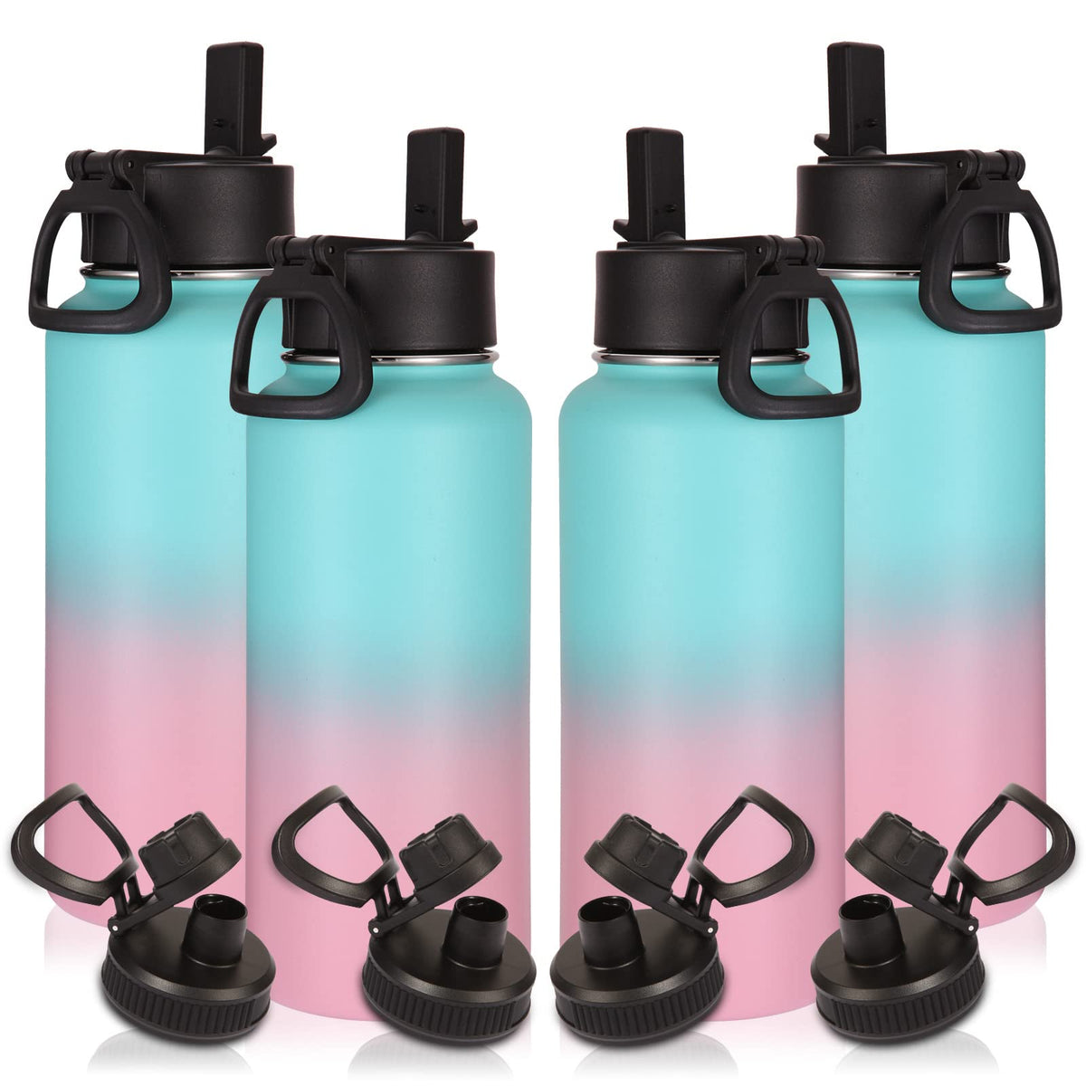 Volhoply 32oz Insulated Water Bottle with Straw Lid, Black, 8-Pack