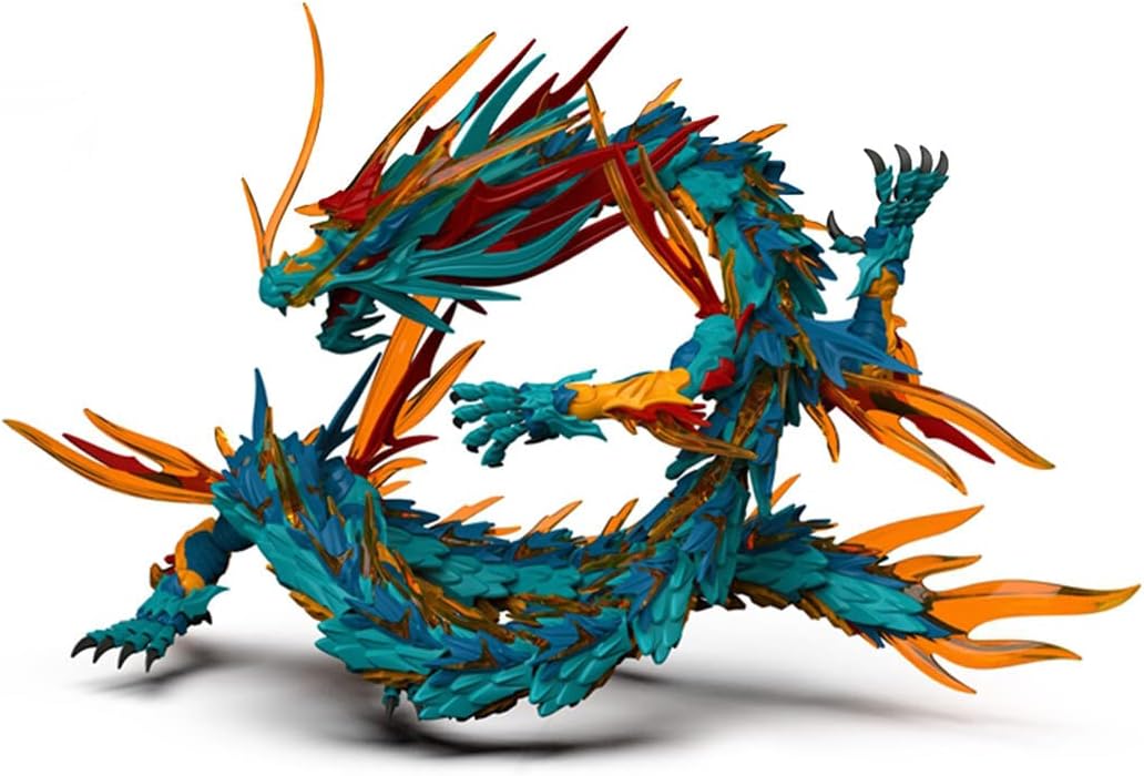 3D Puzzle Chinese Four Holy Beasts Model Kit, DIY Assemble Steampunk Mechanical Azure Dragon with Movable Joints, Creative Handcrafted Metal Art Craft Desktop Display & Decoration for Adults