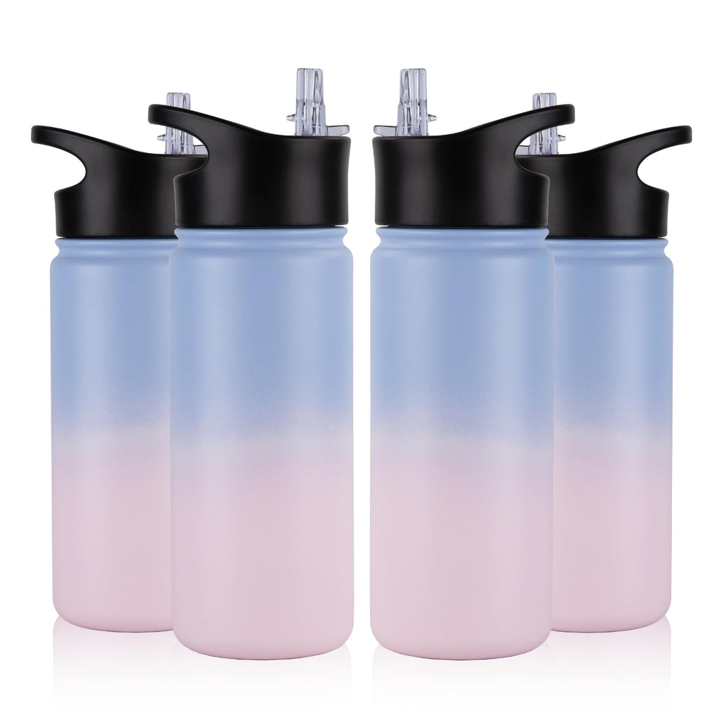 32 oz Insulated Water Bottle Bulk 8 Pack, Stainless Steel Sports Water Bottles with Straw Lid & Wide Mouth Lids, Double Walled Vacuum, Leak Proof, White