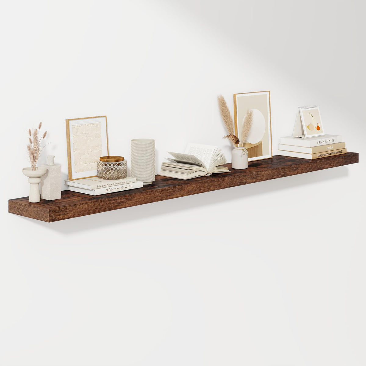 Fun Memories Floating Shelves - 2 Pack 12 Inch Rustic Wooden Wall Shelves - Extra Deeper & Thicker Wall Mounted Storage Shelf for Living Room, Kitchen, Farmhouse - 36" W x 12" D x 1.8" H - Brown