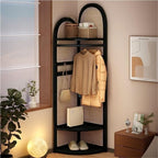 Freestanding Entryway Coat with Hooks, Boho Floor Standing Clothes Rack with Shoes Shelf, Rattan Clothes Rack Corner for Bedroom, Living Room, Hallway 17''x17''x76''(Khaki A)