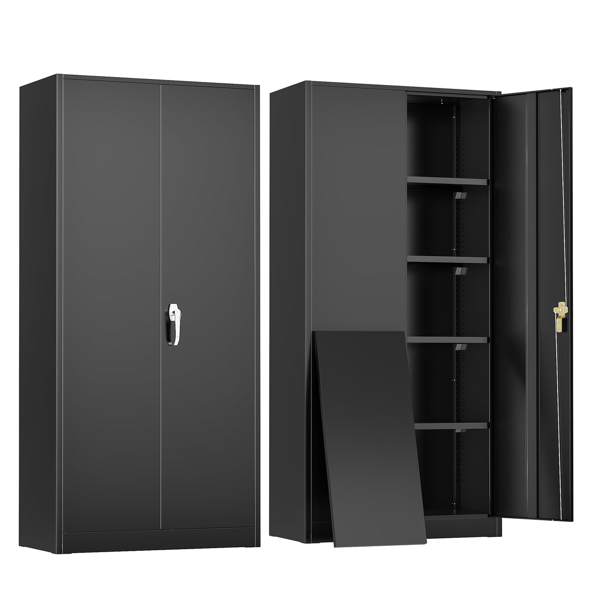 Greenvelly Metal Garage Storage Cabinet with 4 Swivel Wheels, 73" Black Storage Cabinet on Wheels, Rolling Tool Cabinet with Locking Doors and Shelves for Garage, Basement, Home, Warehouse