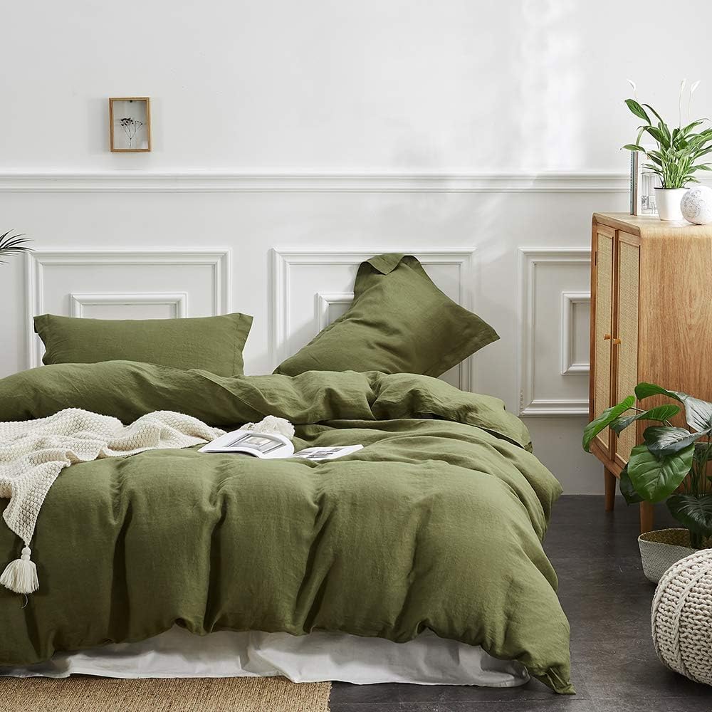 Simple&Opulence 100% Linen Duvet Cover Set, 3 PCS Natural French Flax Linen Duvet Cover King Size, Breathable Soft Comfy Linen Bedding Comforter Cover with 2 Pillowcases(Linen, 104"x92")