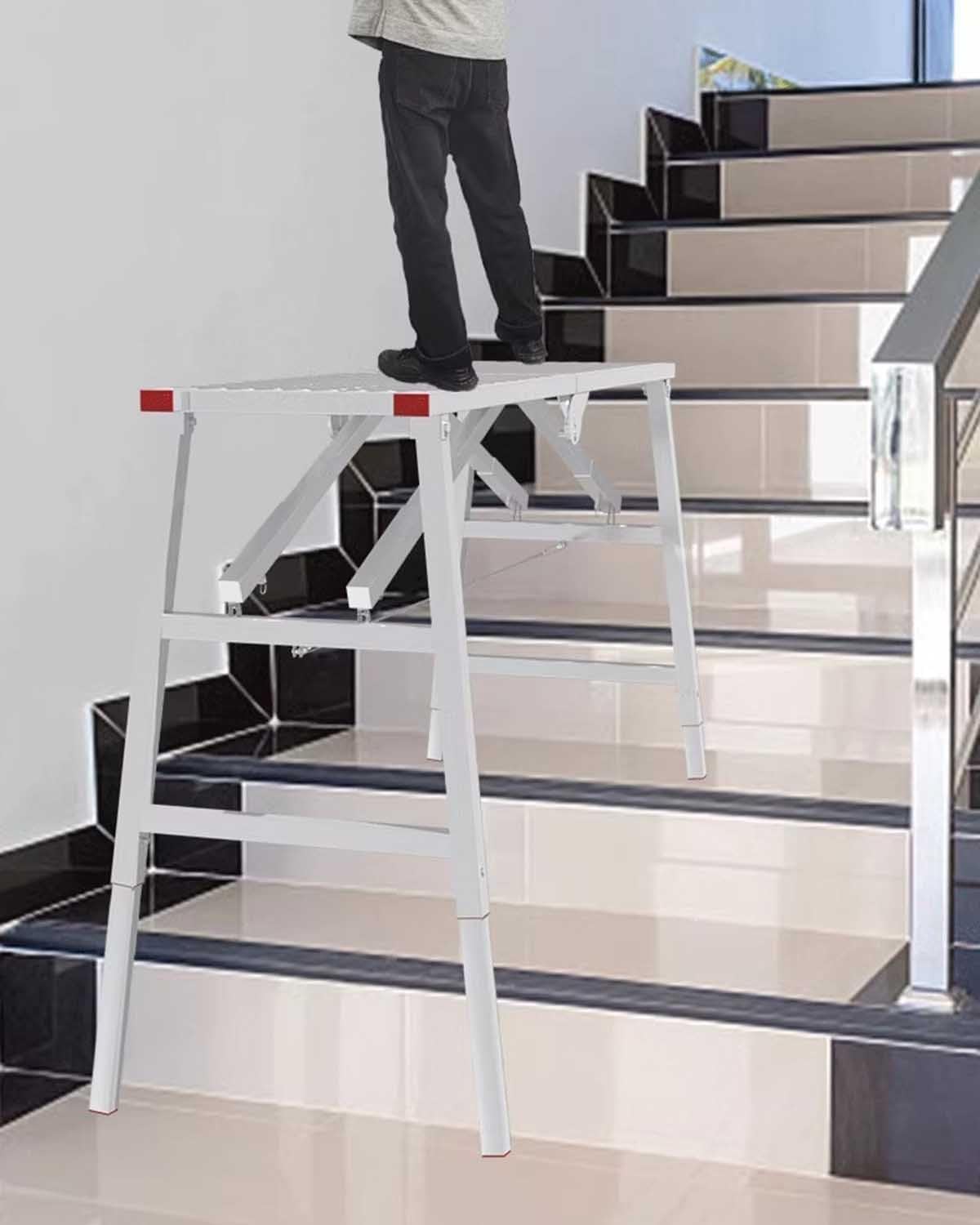 ZIMGOD Stairs Stairwell Scaffolding with Adjustable Legs, Folding Work Platform Ladder for Uneven Ground, Home Use Workbench Stool with Anti-Skid Foot Pad(100x30cm (39.4x11.8in))