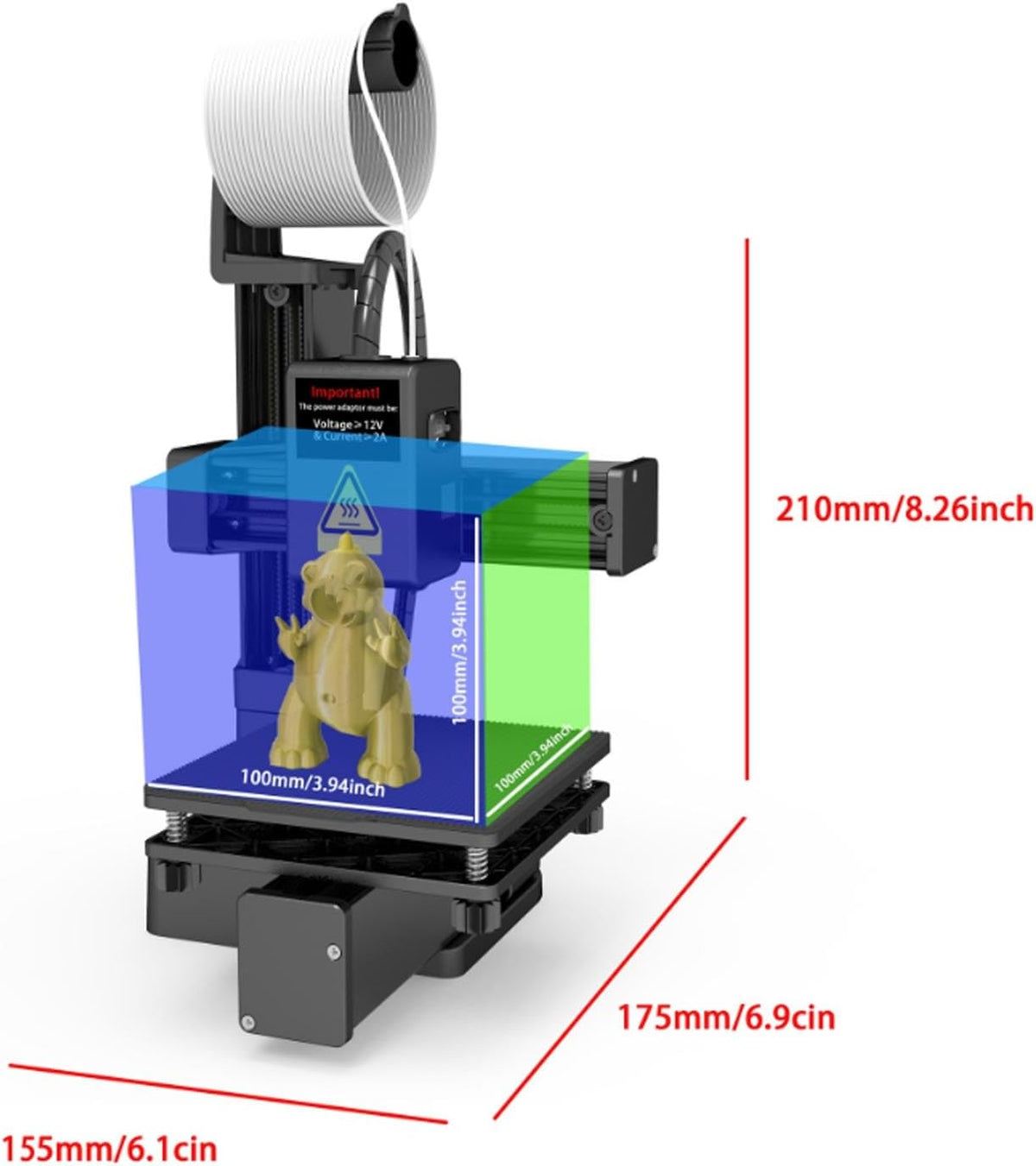 Small 3D Printer with Removable Magnetic Platform, Open Frame, 230°C Direct Extruder, XY All Metal Structure, for Wins 7 8 10, Print Size 100x100x100mm (US)