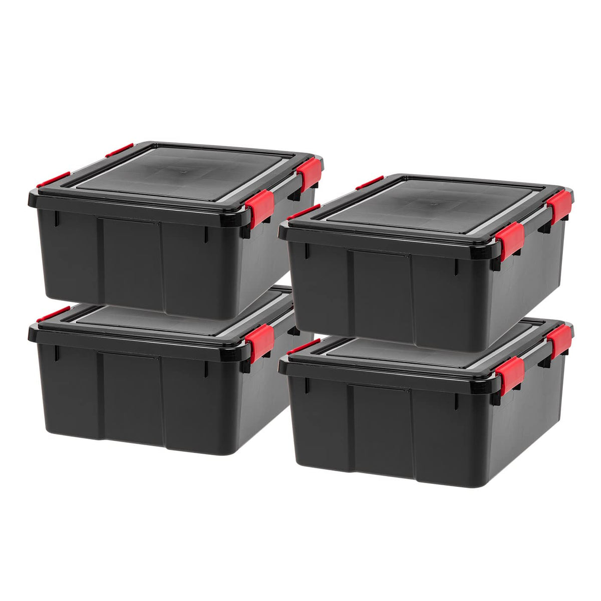 IRIS USA 4-Pack 74 Qt Storage Bins with Gasket Lids, Black/Red