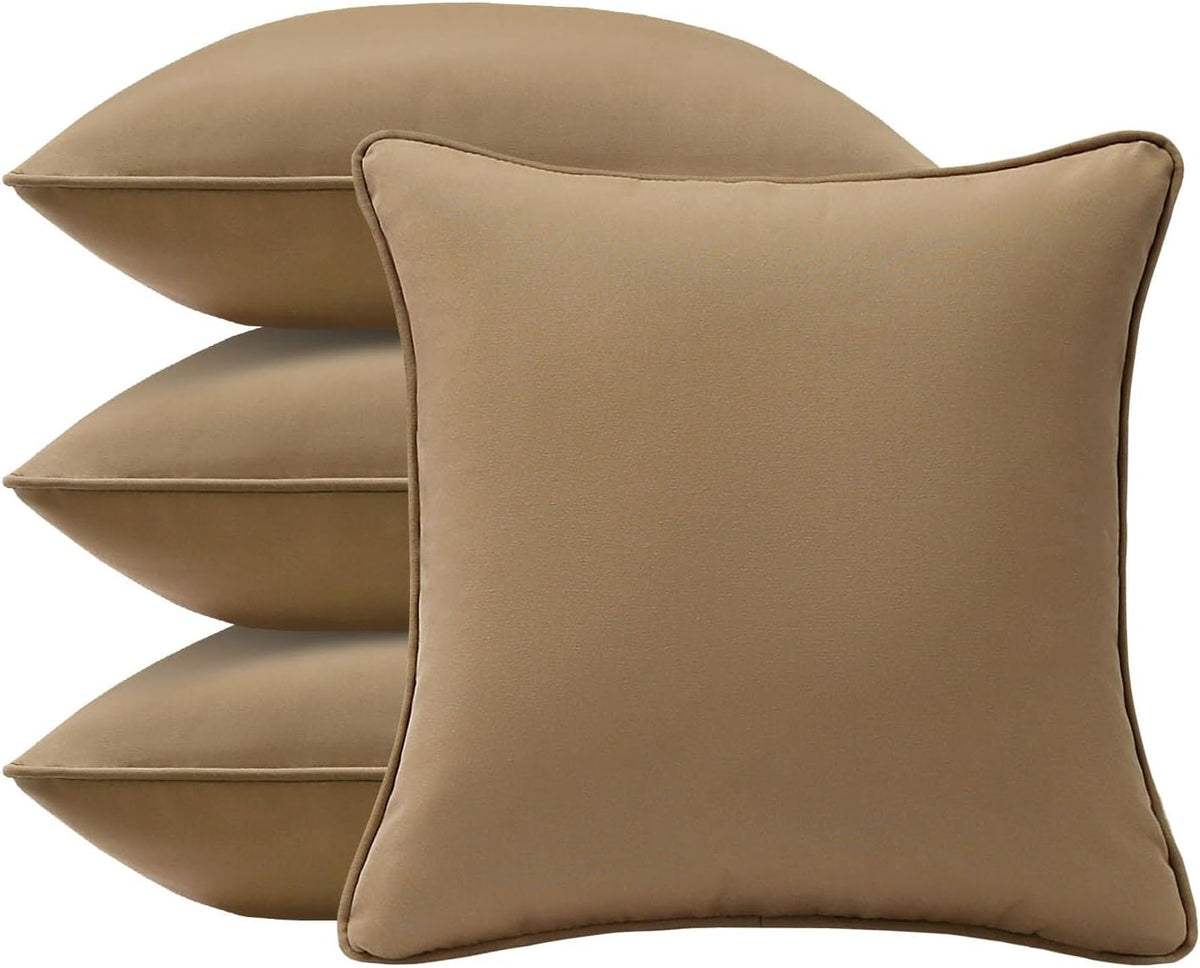 4 Pack Sunbrella Outdoor Water Repellent Throw Pillows 18x18 Inch with Insert, Decorative Square Patio Pillows for Home Garden Couch Balcony, Canvas Camel
