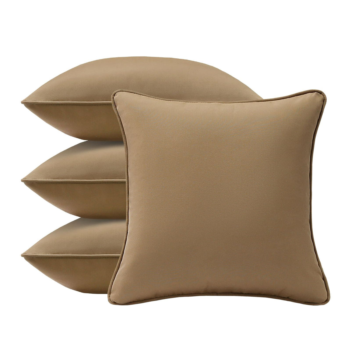 4 Pack Sunbrella Outdoor Water Repellent Throw Pillows 18x18 Inch with Insert, Decorative Square Patio Pillows for Home Garden Couch Balcony, Canvas Camel