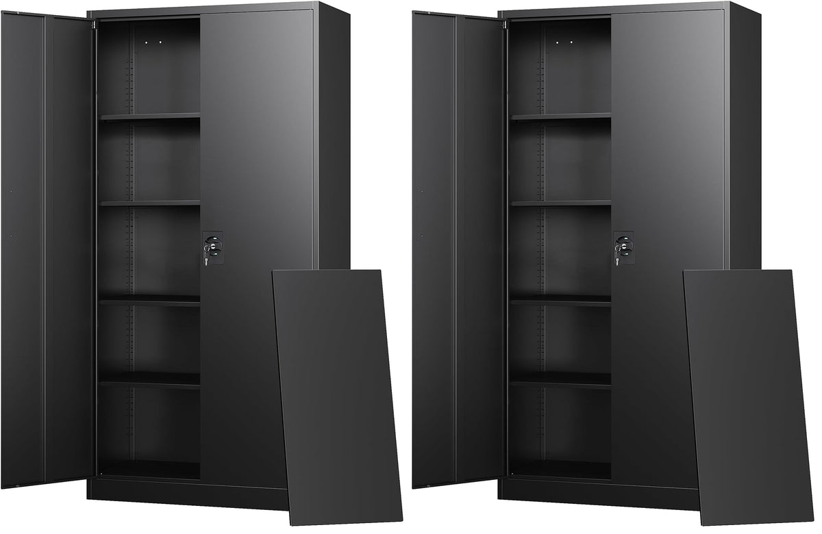 Letaya Metal Garage Storage Cabinets with Wheels,Steel Tool Cabinets Lock Door and Adjustable Shelves for Home,Office,Warehouse Organisieren (Black, 74.41" H)