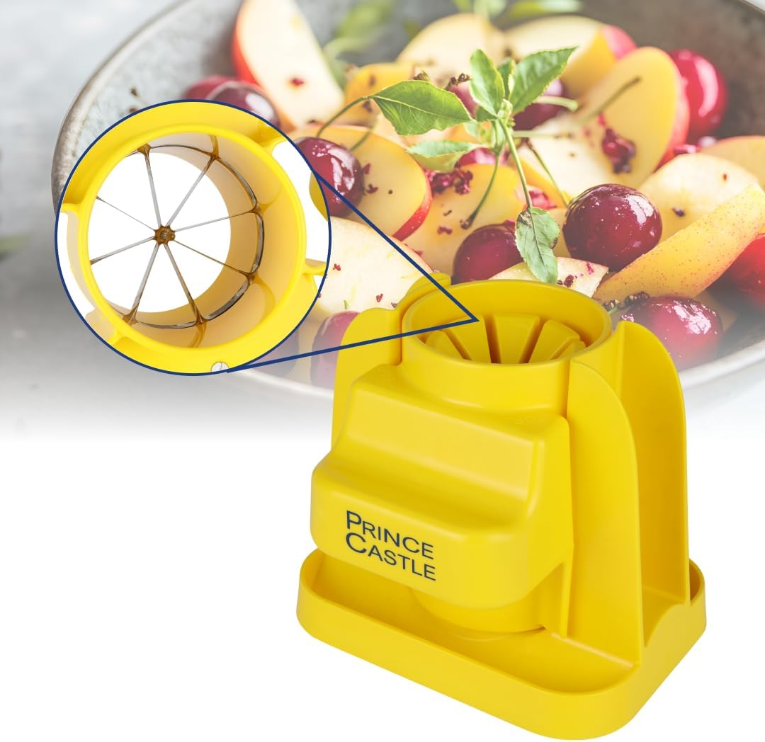 Prince Castle Lime Lemon Cutter - Fruit Slicer Kitchen Gadget, Lime Cutter, Vegetable Chopper with Container 8-Wedge Slicer, Yellow