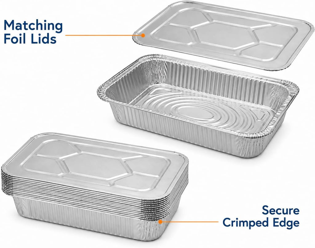 Half Size Deep Aluminum Pans, 13 x 10.5 x 2.5 In (100, With Lids)