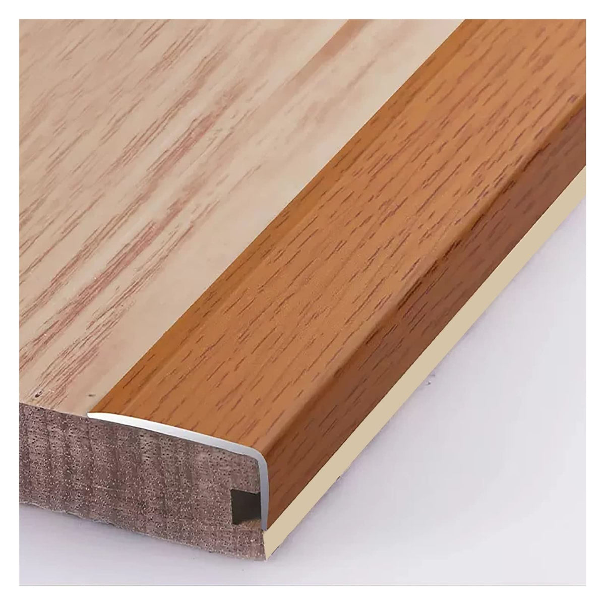 L Molding Metal Stair Steps Corner Trim Window Sill Edge Protectors, Wood Grain Finish Floor Transition Strip for Wooden Flooring/Laminate Floor (#4 60in/152cm)