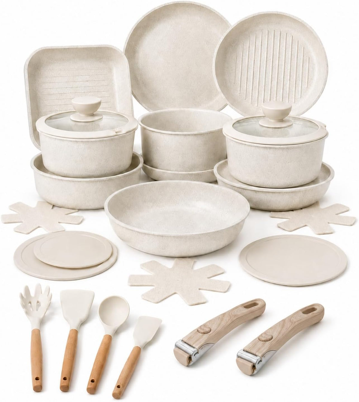 21Pc Detachable Handle Ceramic Nonstick Cookware Set, Induction Pots & Pans