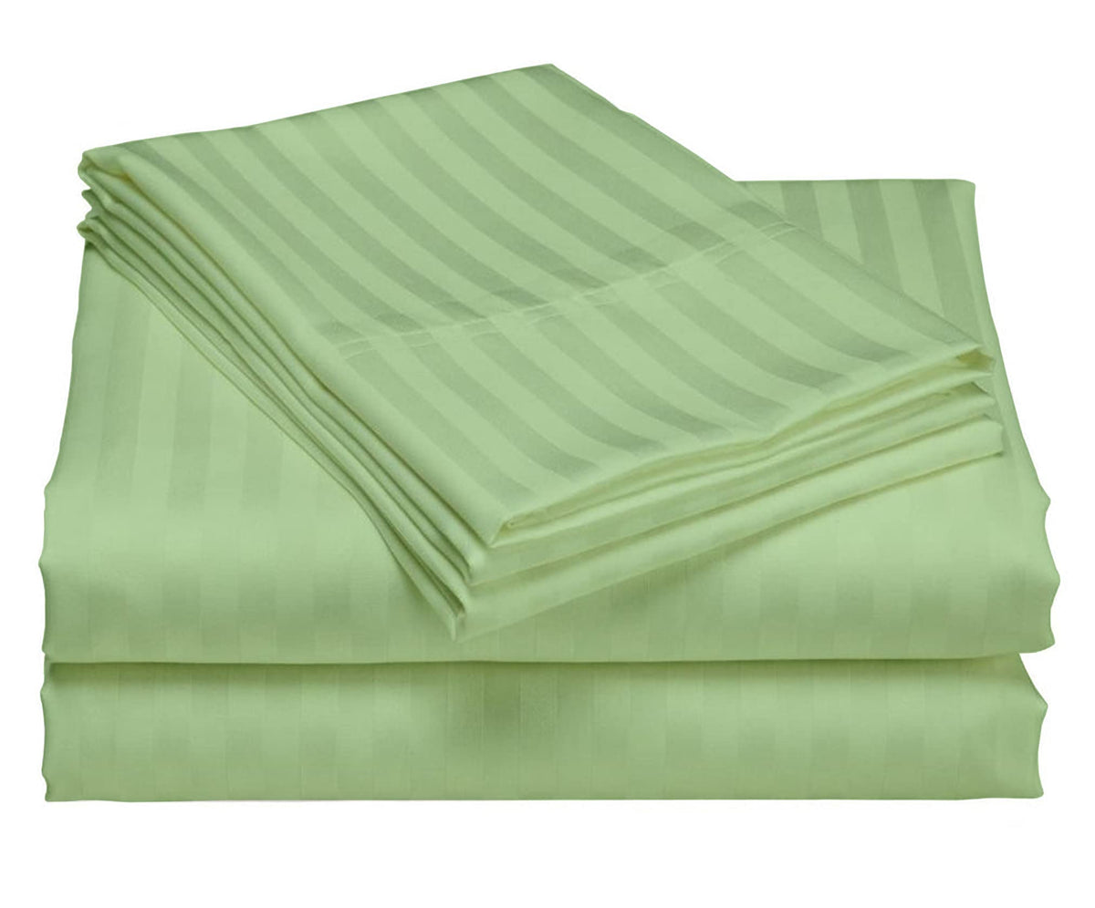 USA Short Queen Sheet Set in Lilac Stripe 400 Thread-Count 100% Egyptian Long Staple Cotton, Sateen Weave for Soft and Silky Feel, Breathable 4-Piece Bedsheet, Elasticized 24'' Extra Deep Pocket