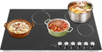 5 Burners Electric Cooktop, 35 Inch 48000W Electric Ceramic Cooktop Built-in Electric Stove Top with 5 Heating Levels, Kid Safety Lock, Timer and Knob Control, 110V for Hard Wire (No Plug)