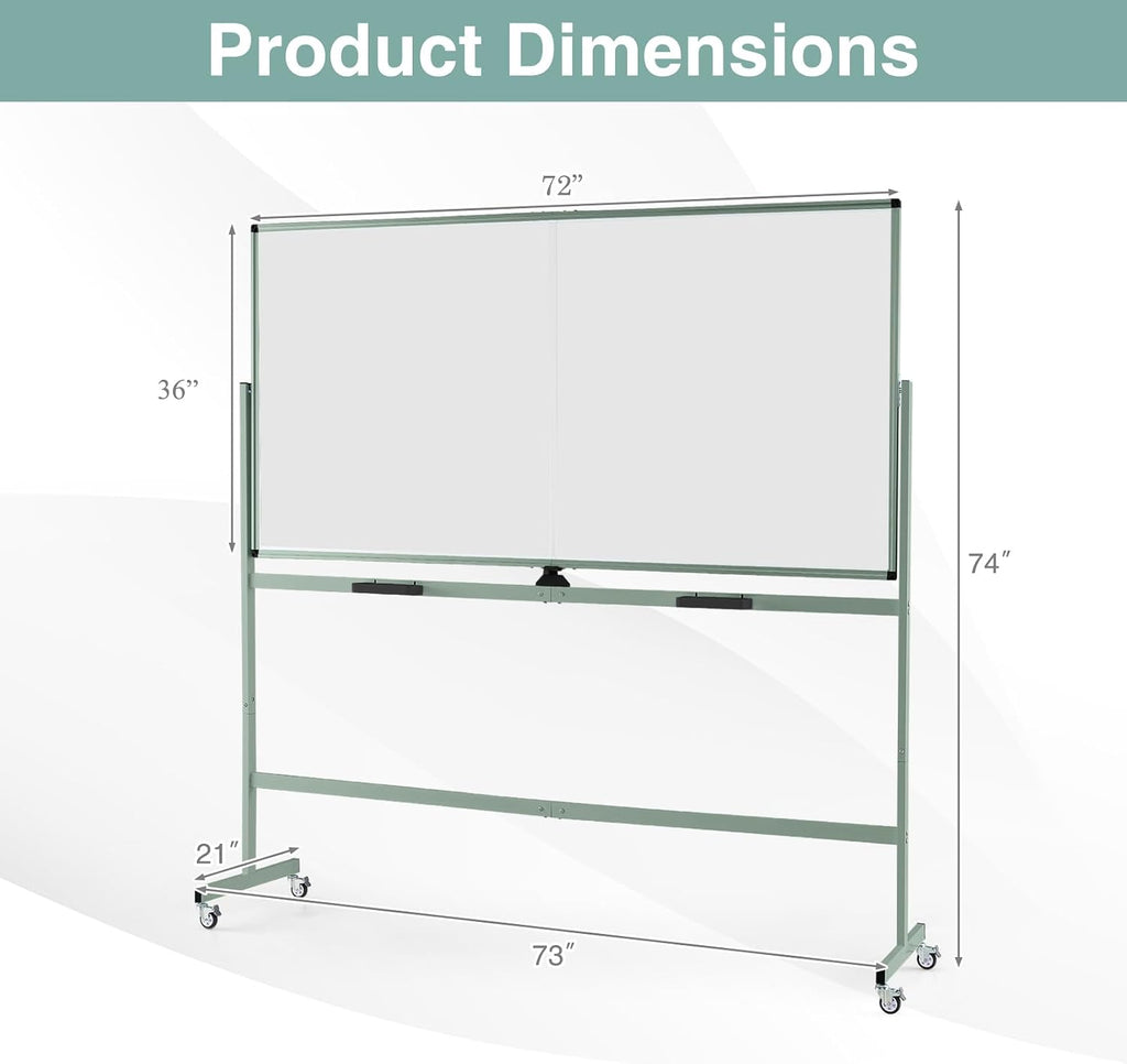 Goplus Rolling Whiteboard, 72" x 36" Large Double-Sided Dry Erase Board