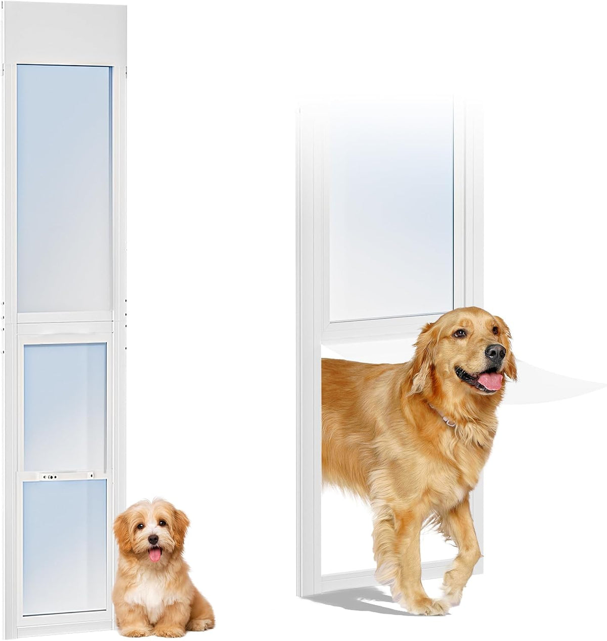 Dog Door for Sliding Glass Doors, 74.8'' to 80.7'' Height Adjustable Pet Door with 13.38'' Wide & 16.1" × 10.2" Pet Opening, Insert Pet Door with Security Lock for Small & Medium Dogs