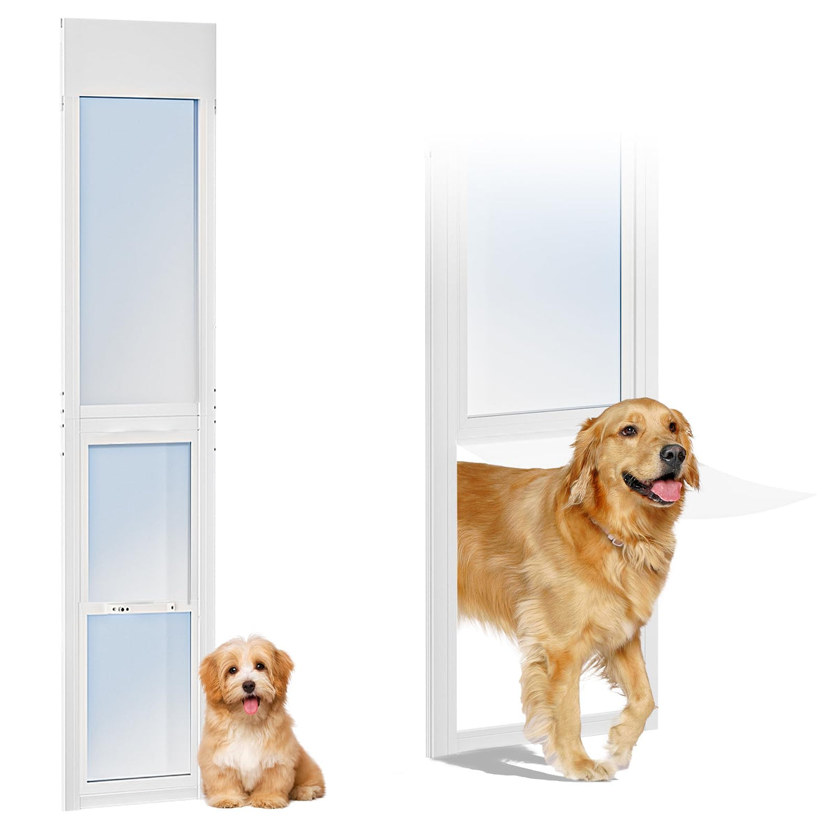 Dog Door for Sliding Glass Doors, 74.8'' to 80.7'' Height Adjustable Pet Door with 13.38'' Wide & 16.1" × 10.2" Pet Opening, Insert Pet Door with Security Lock for Small & Medium Dogs