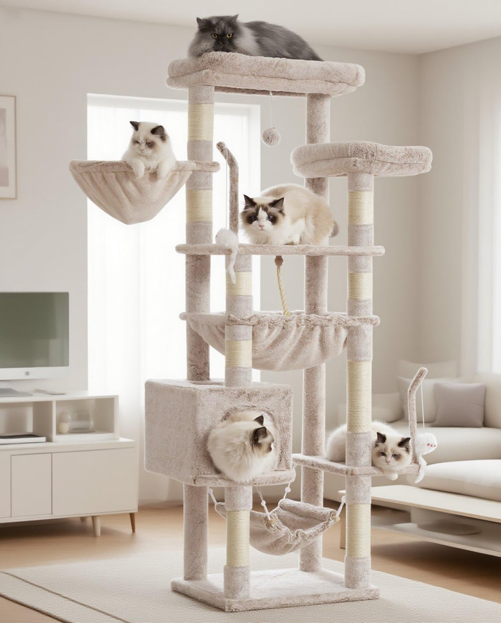 Gitelsnour Cat Tree, 63'' Cat Tower for Large Cats, Big Hammock GCT020G