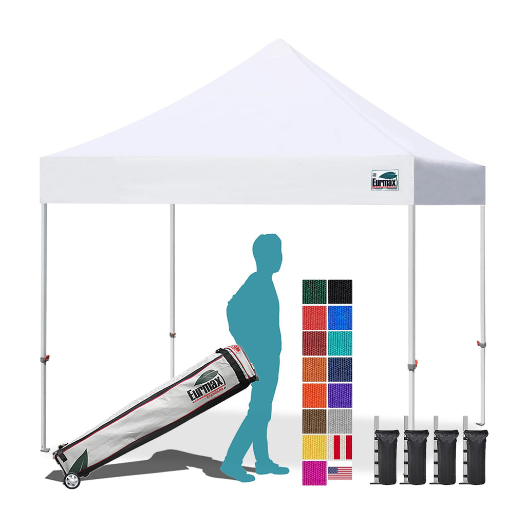 Eurmax USA 10x10ft Pop Up Canopy,Commercial Instant Tent for Outdoor Events,Patented No-Tip Rolling Storage Bag with 4 Sandbags,UV & Water Resistant,Heavy Duty Portable Shelter Gazebo,White