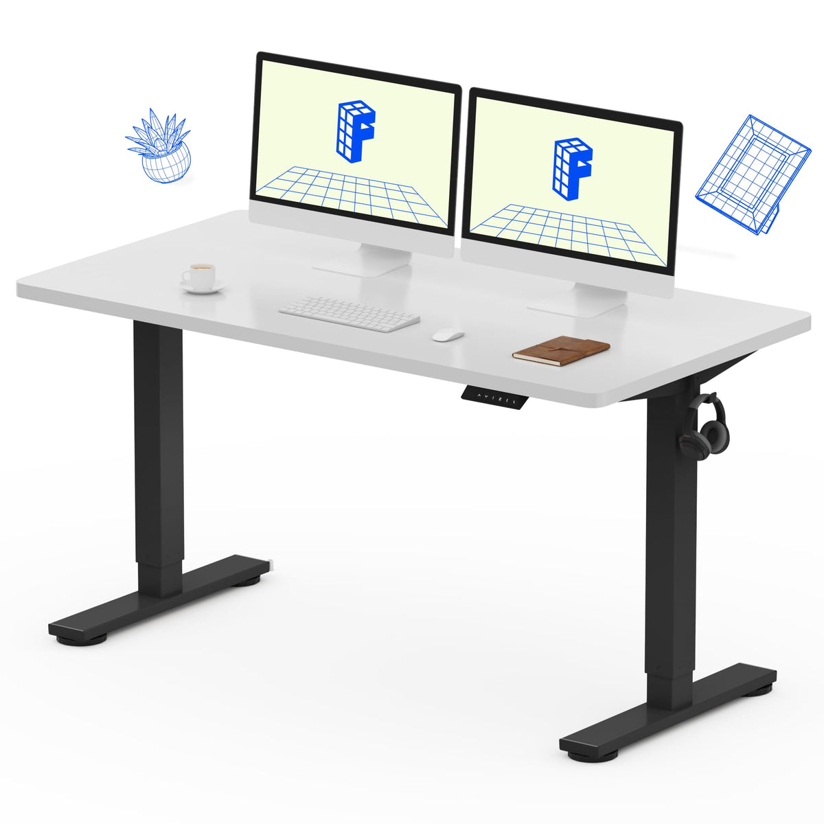 FLEXISPOT EN1 One-Piece Standing Desk, Electric Adjustable with 4 Memory Presets, 176 LBS Capacity, Stable & Quiet, Seamless Desktop for Home Office & Dual Monitors, 55"x28" White(White Frame)