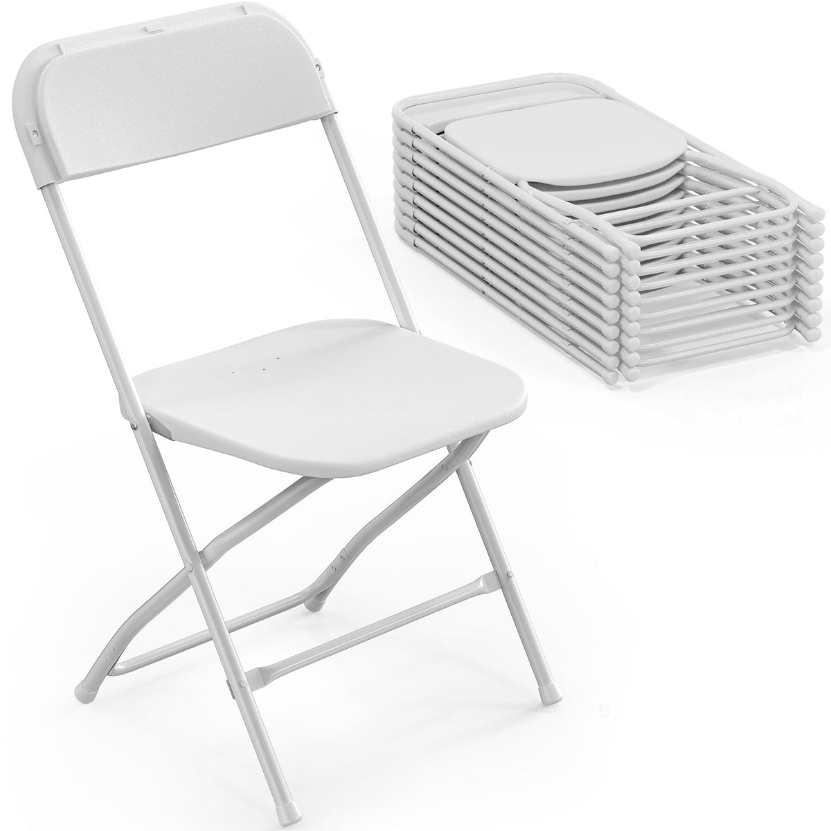 Bonnlo Folding Chairs Set of 4, White Plastic Chair Sturdy Seat with Metal Frame, Perfect for Party, Event, Wedding, Birthday, Office, Outside Entertaining