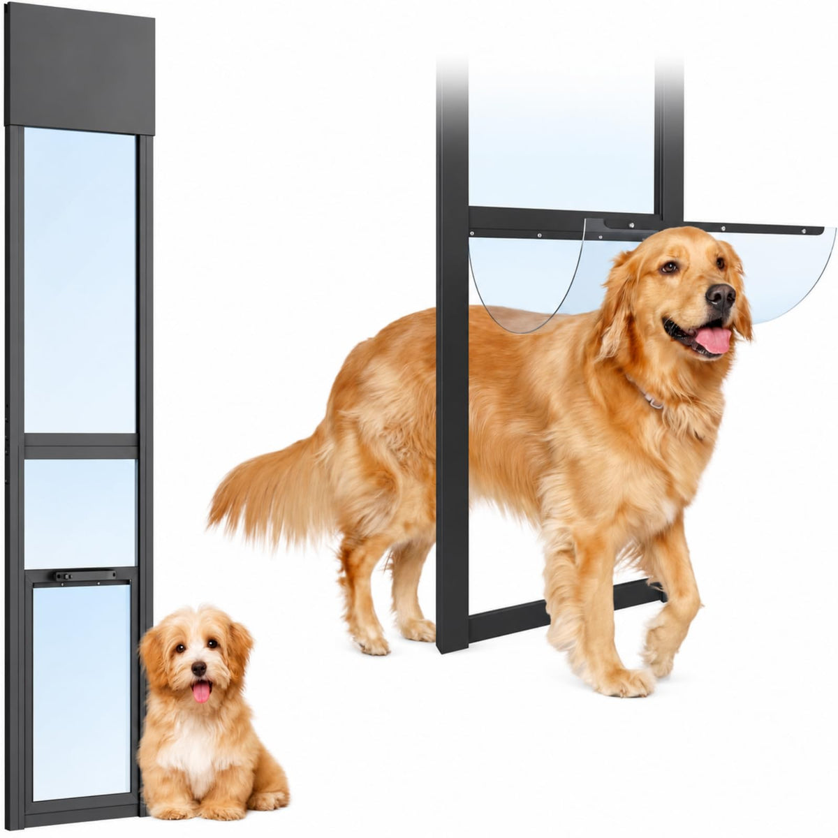 Dog Door for Sliding Glass Doors, 86.6"-92.5" Adjustable, Security Lock