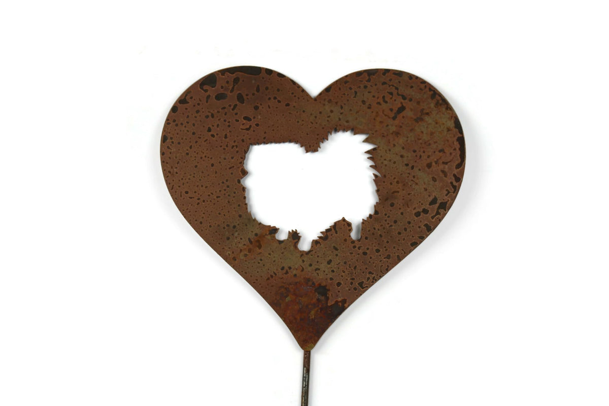 Pet Dog, Cat, Rabbit or Bird Keepsake Memorial Heart Garden Stake 20 to 28 Inches Tall (Large Heart, 28" Tall, Yorkie Yorkshire Terrier, Naturally Rusted)