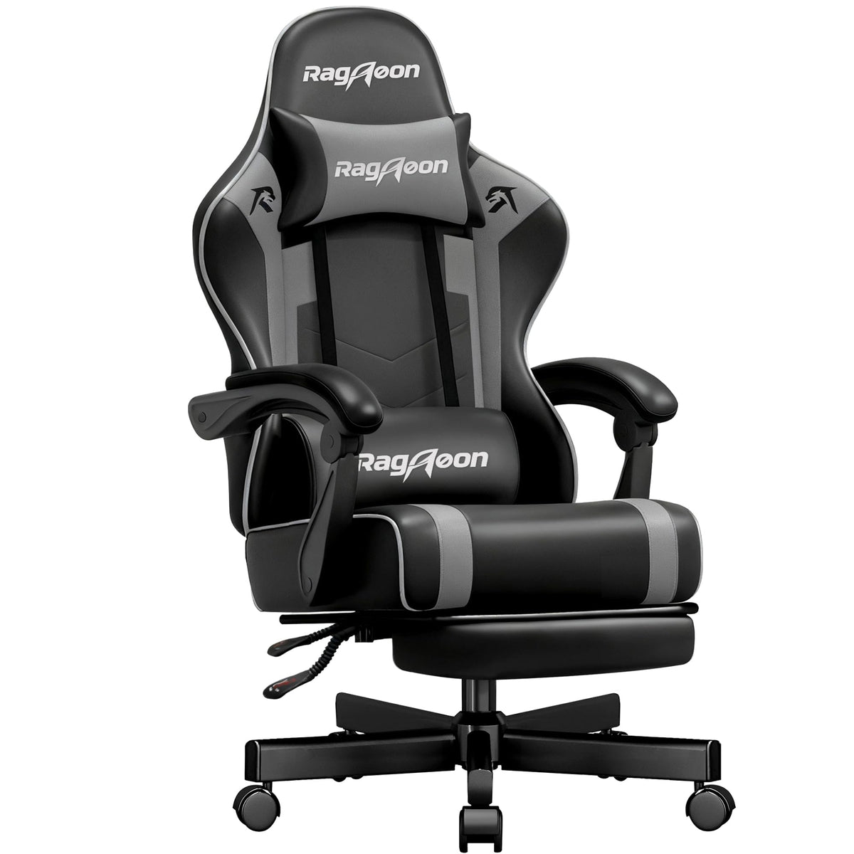 Video Gaming Chair for Adults with Footrest, Ergonomic PC Chair,Jet Black