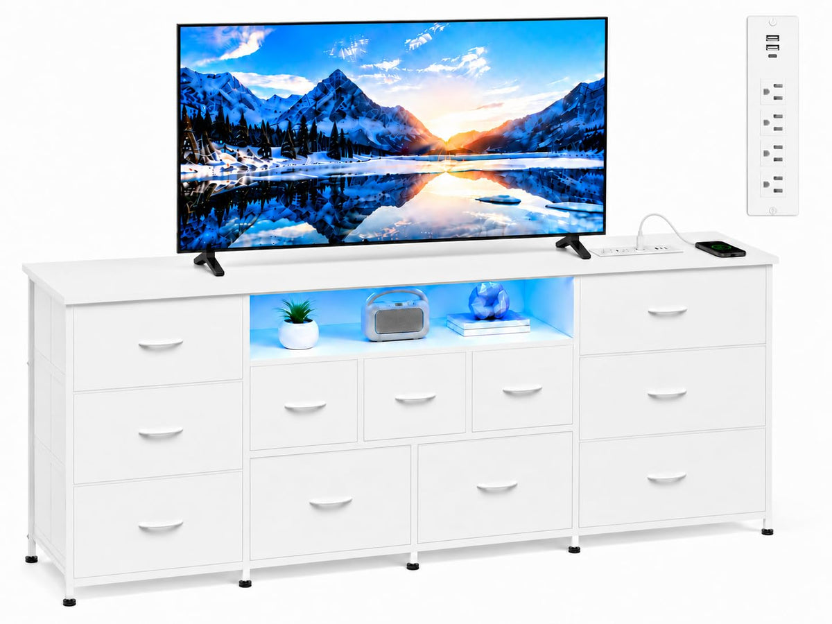 WLIVE LED Dresser TV Stand for 75 Inch TV, 12 Drawers, Black
