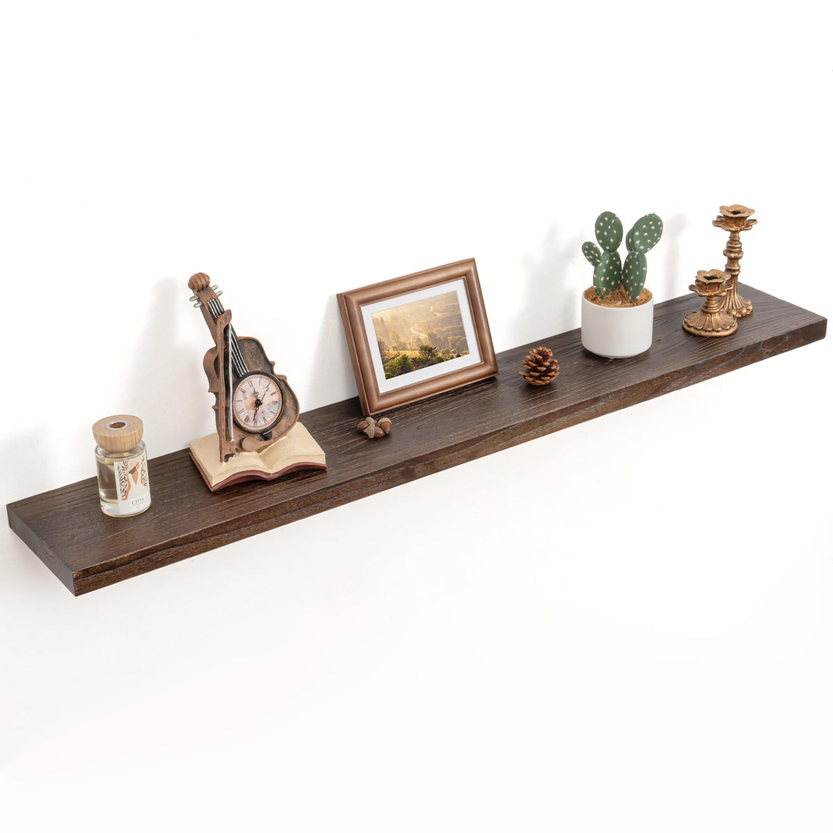 Floating Shelves for Wall, Solid Elm Wood Shelves, 24in Set of 2, Natural