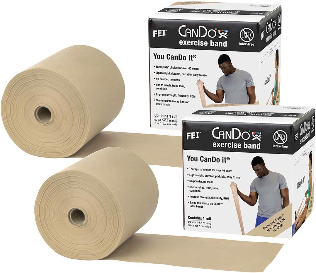 CanDo Twin-Pak Latex-Free Exercise Band, Gold, 100 Yard