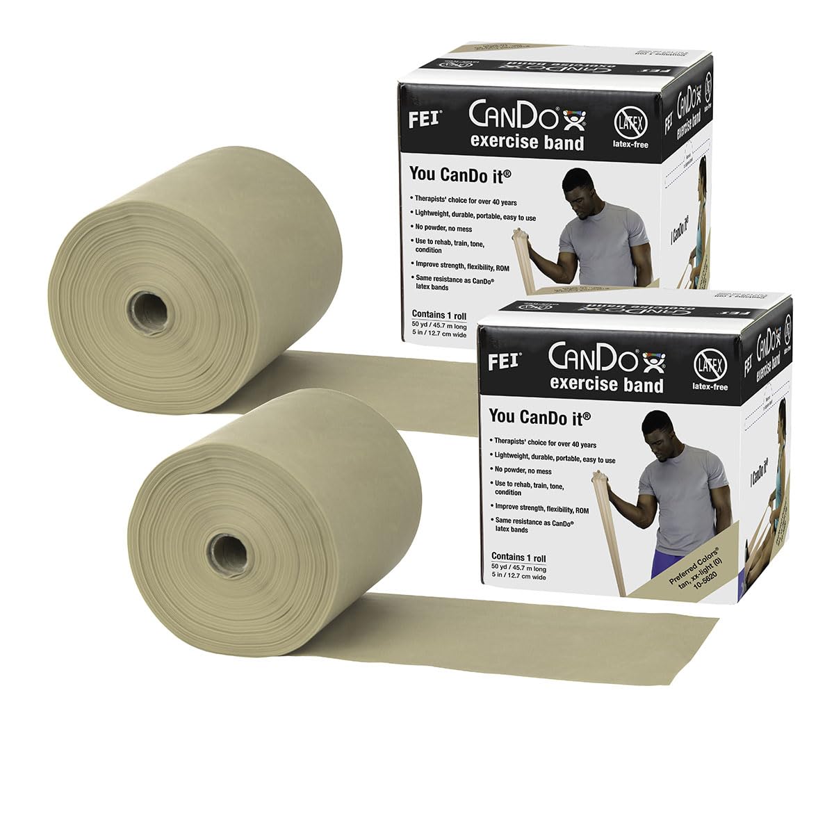 CanDo Twin-Pak Latex-Free Exercise Band, Gold, 100 Yard