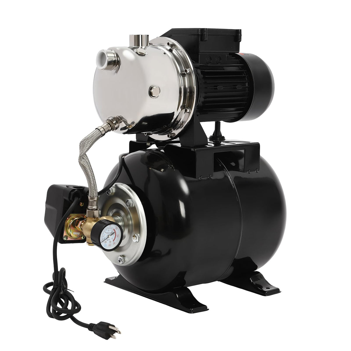 YIYIBYUS 1HP Green Stainless Steel & Cast Aluminum Shallow Well Water Pump, 110V Irrigation Pump with Pressure Tank for Home Farm Lawn Irrigation Yard