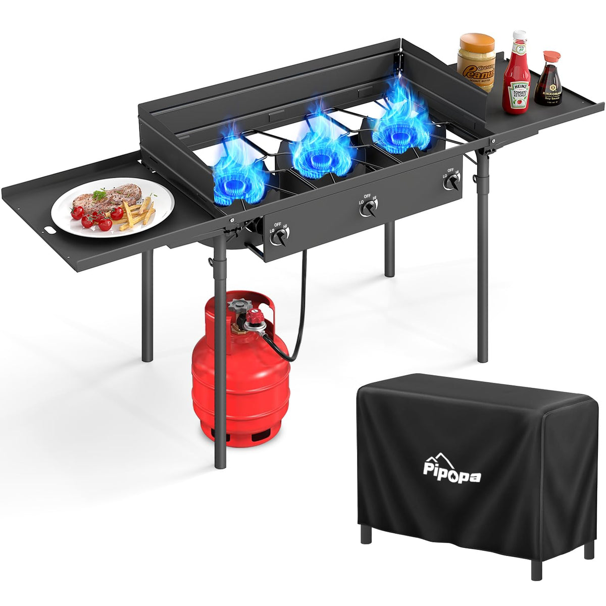3 Burner Propane Camp Stove | 225,000 BTU | High Pressure Gas Burners