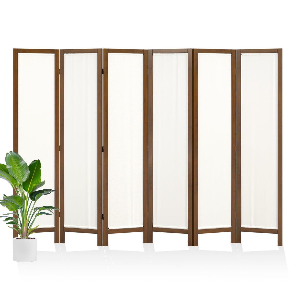 Linen Room Divider Privacy Screen, Foldable Wood Frame Partition Room Dividers with Removable Linen Fabric Curtain, Room Divider Panel, Zero Assembly for Home, Office, or Studio Natural 6 Panel