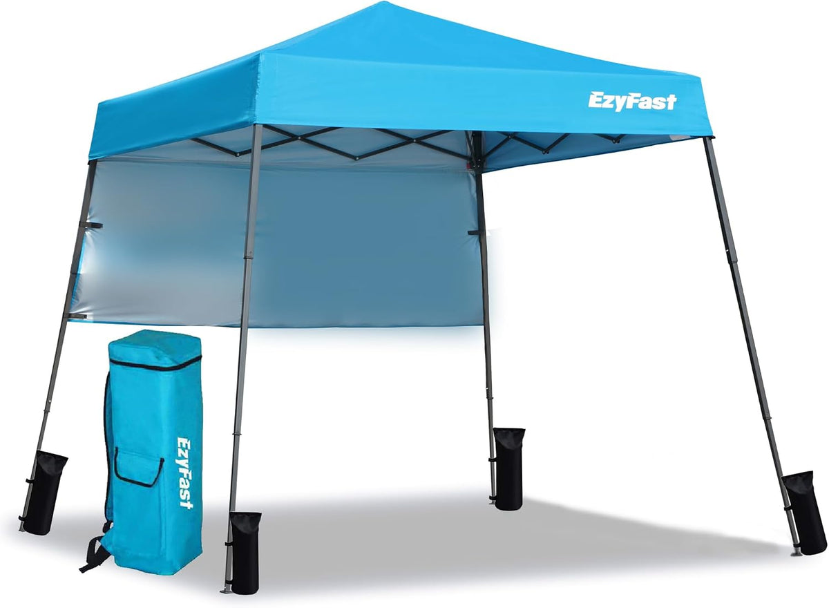 EzyFast Ultra Compact Backpack Canopy, Pop Up Shelter, Portable Sports Cabana, 7.5 x 7.5 ft Base / 6 x 6 ft top for Hiking, Camping, Fishing, Picnic, Family Outings