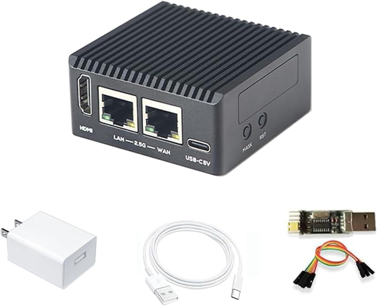 NanoPi R76S Mini Router, RK3576 Octa-Core SoC with 6TOPS NPU AI Model, LPDDR4X 4GB RAM 64GB eMMC, Dual 2.5G Ethernet, Support M.2 Wi-Fi Module (with M.2 WiFi, LPDDR4X 4GB, Power Kit)