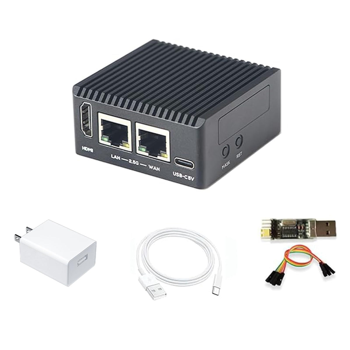 NanoPi R76S Mini Router, RK3576 Octa-Core SoC with 6TOPS NPU AI Model, LPDDR4X 4GB RAM 64GB eMMC, Dual 2.5G Ethernet, Support M.2 Wi-Fi Module (None M.2 WiFi, LPDDR4X 4GB, Power Kit)