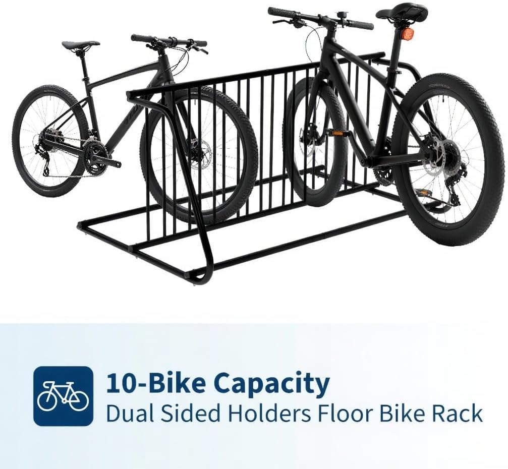 10-Bike Floor Rack, 122" Steel Single-Sided Bike Storage Stand