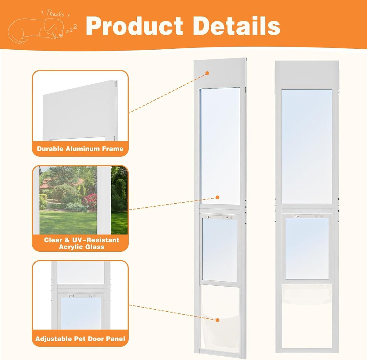 Dog Door for Sliding Glass Doors, 86.6"-92.5" Adjustable, Security Lock