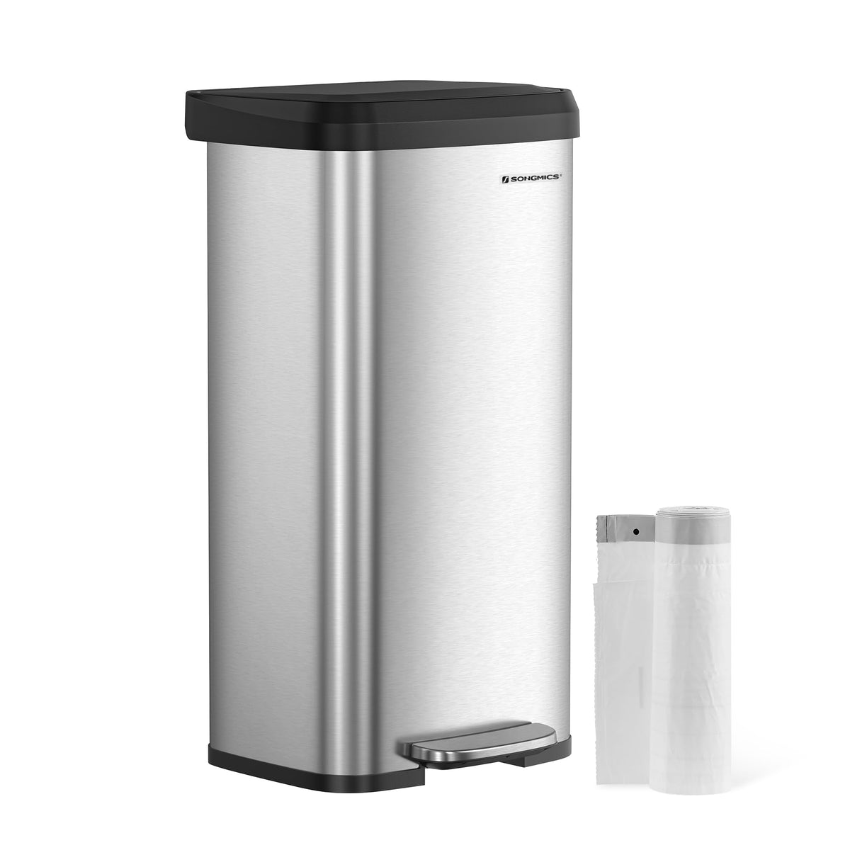 SONGMICS Kitchen Trash Can, 21 Gallon (80 L) Stainless Steel Garbage Can, with Stay-Open Lid and Step-on Pedal, Soft Closure, Tall, Large and Space-Saving, Black ULTB534B01